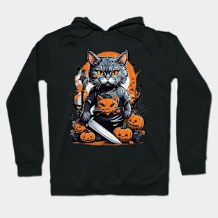 Cat with knife on Halloween Hoodie